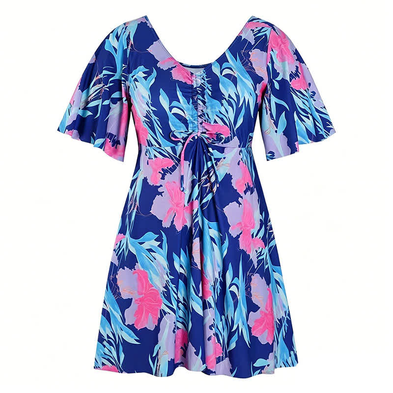 Maillot de bain bleu tropical à fleurs et col en V - B - 7XL - image 13