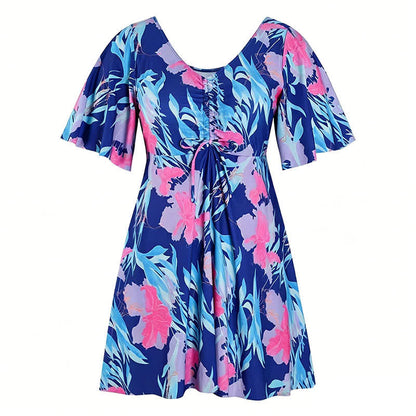 Maillot de bain bleu tropical à fleurs et col en V - B - 7XL - image 13