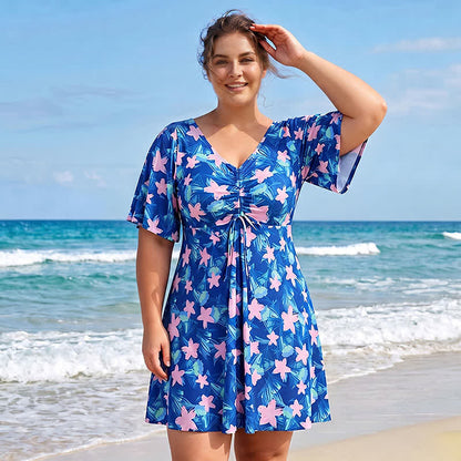 Maillot de bain bleu tropical à fleurs et col en V - image 9