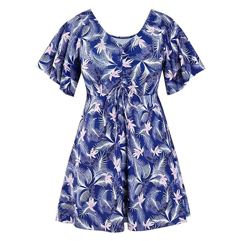 Maillot de bain bleu tropical à fleurs et col en V - F - 7XL - image 17