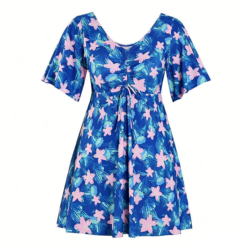 Maillot de bain bleu tropical à fleurs et col en V - D - 7XL - image 15
