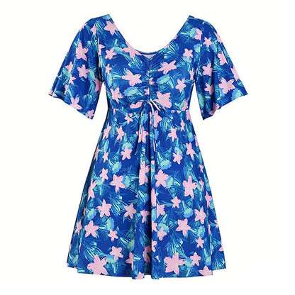 Maillot de bain bleu tropical à fleurs et col en V - D - 7XL - image 15