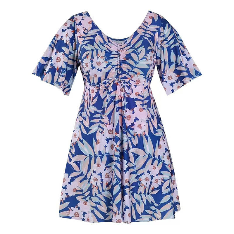 Maillot de bain bleu tropical à fleurs et col en V - E - 7XL - image 16