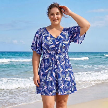 Maillot de bain bleu tropical à fleurs et col en V - image 11