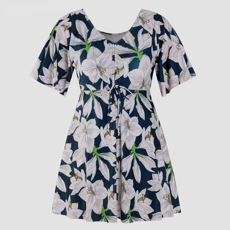 Maillot de bain noir à fleurs torsadées sur le devant - image 6