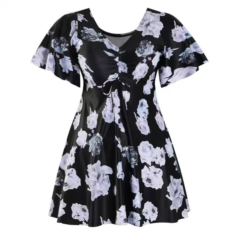 Maillot de bain noir à fleurs torsadées sur le devant - image 8