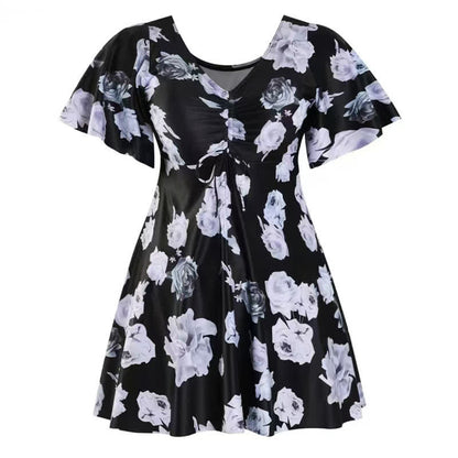 Maillot de bain noir à fleurs torsadées sur le devant - image 8