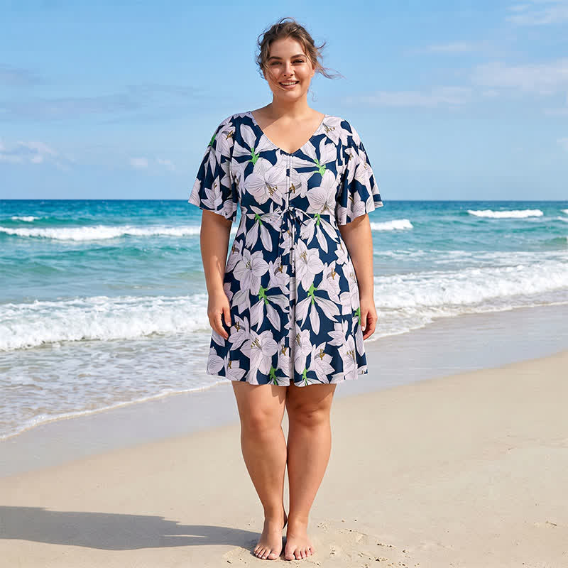 Maillot de bain noir à fleurs torsadées sur le devant - C - 7XL - image 3