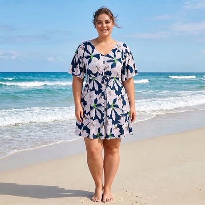 Maillot de bain noir à fleurs torsadées sur le devant - C - 7XL - image 3