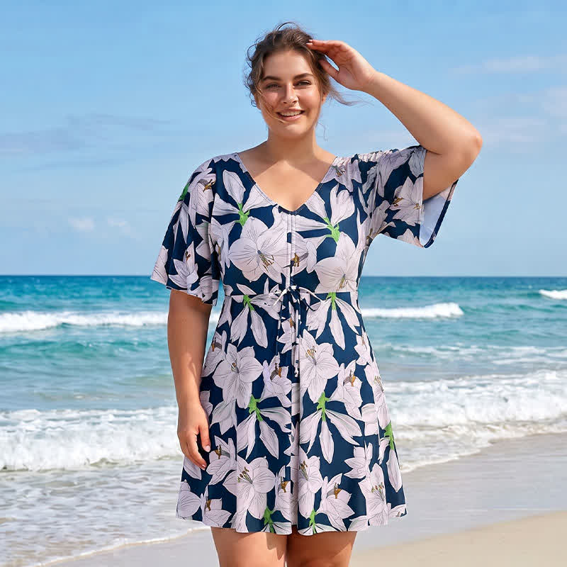 Maillot de bain noir à fleurs torsadées sur le devant - image 5
