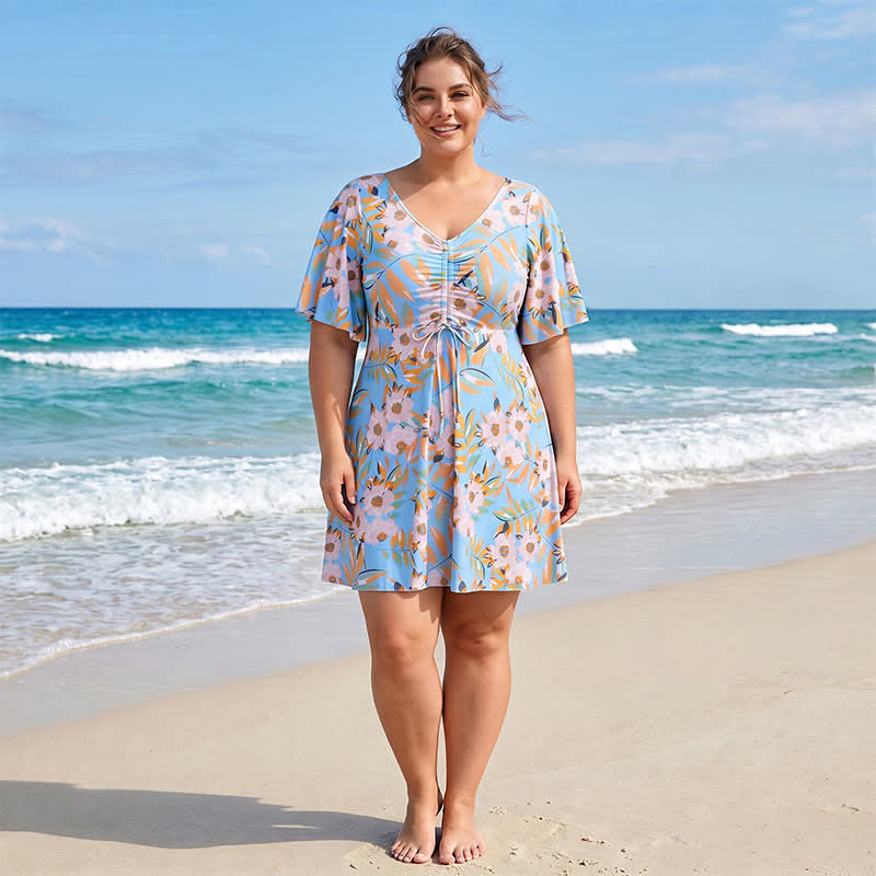 Maillot de bain noir à fleurs torsadées sur le devant - UN - 7XL - image 1
