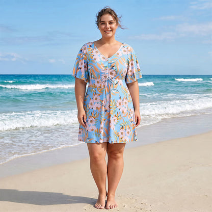 Maillot de bain noir à fleurs torsadées sur le devant - UN - 7XL - image 1