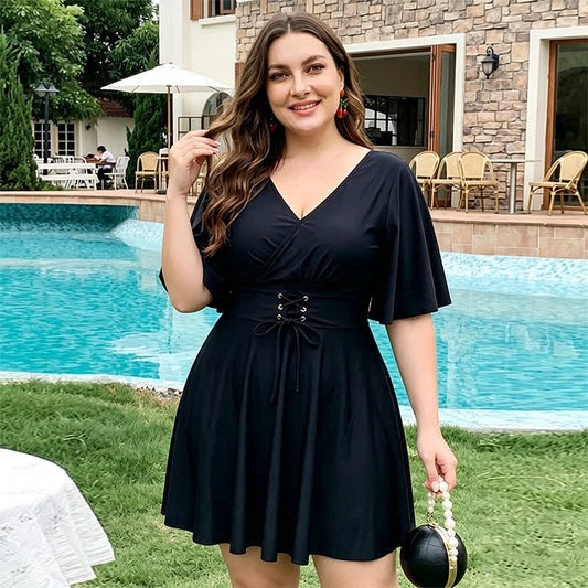 Maillot de bain cache-cœur à nouer à la taille - Noir - 5XL - image 0