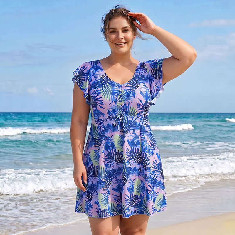 Maillot de bain à col en V à motif de feuilles tropicales - image 7