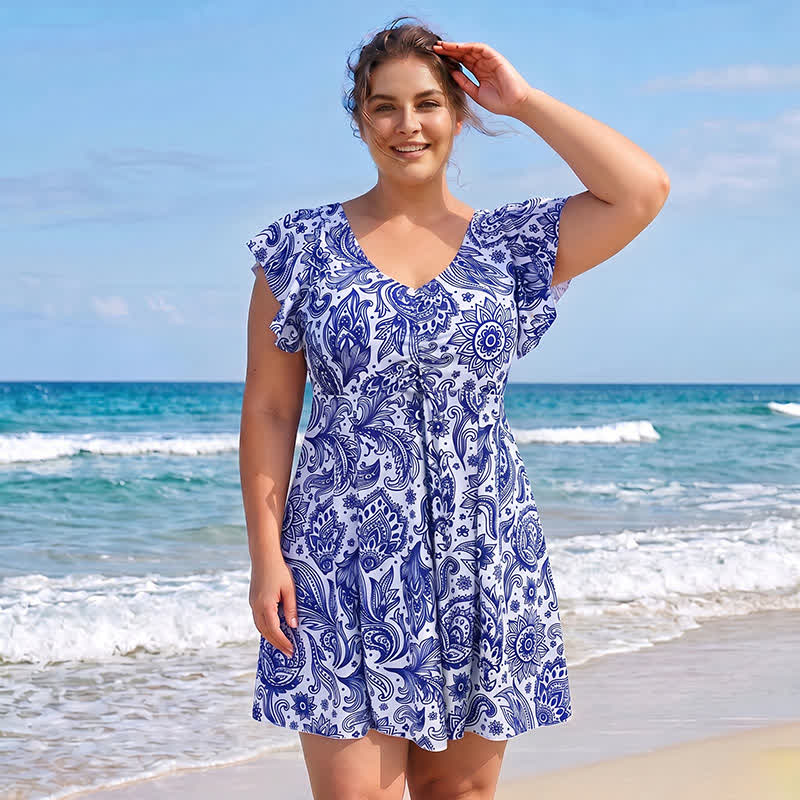 Maillot de bain à col en V à motif de feuilles tropicales - image 6