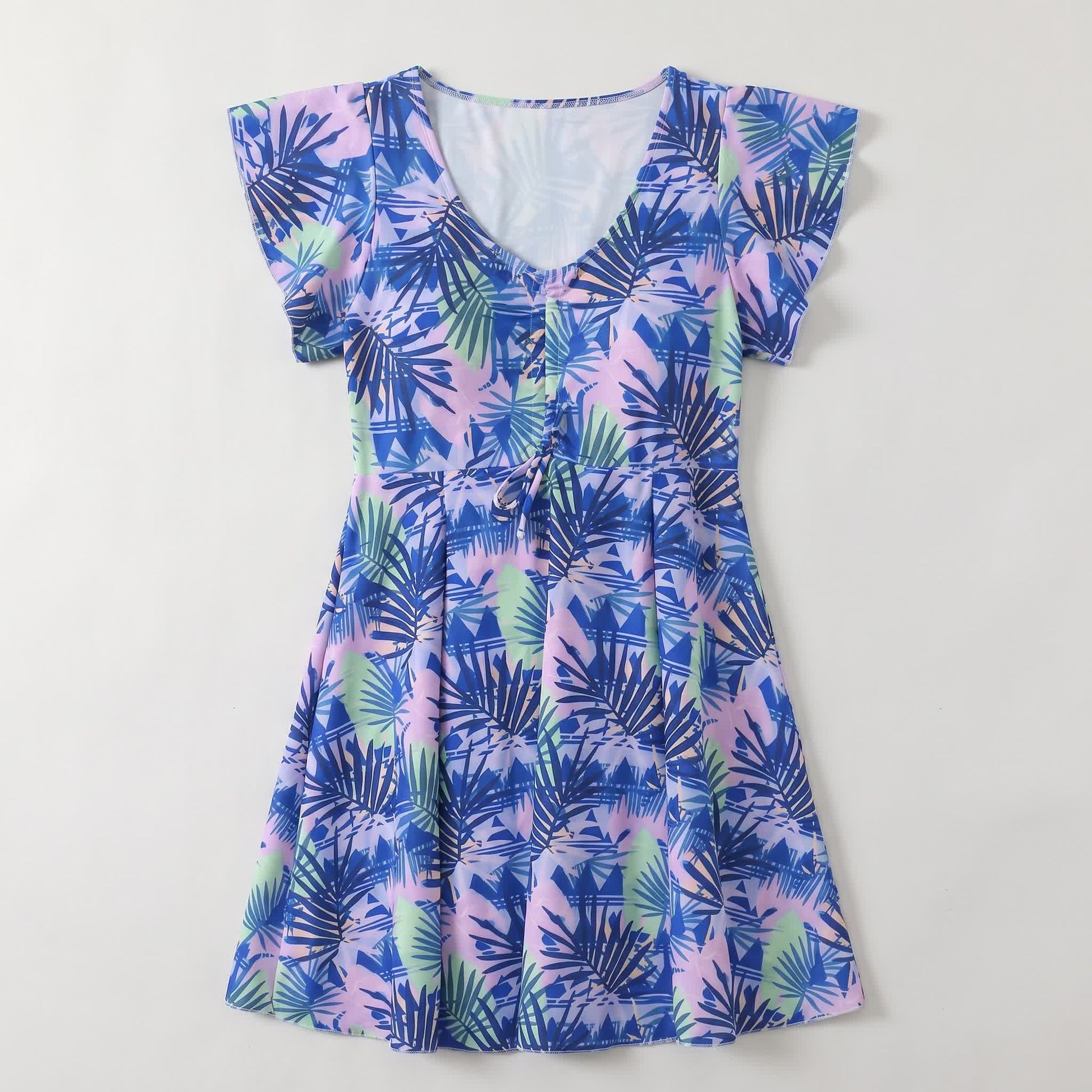 Maillot de bain à col en V à motif de feuilles tropicales - D - 5XL - image 11