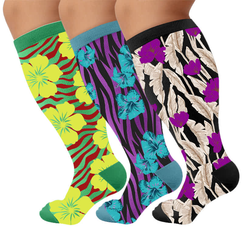 Chaussettes de compression Tropical Bloom grande taille - Multicolore (3 paires) - 4XL - image 4