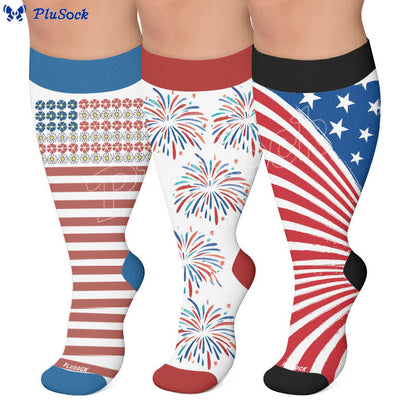 Chaussettes de compression à rayures étoiles grandes tailles - image 0
