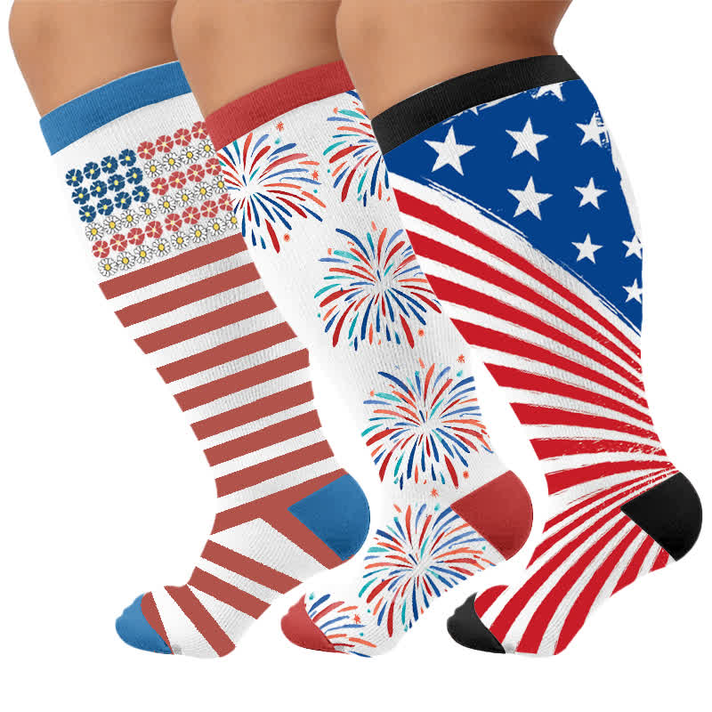 Chaussettes de compression à rayures étoiles grandes tailles - Multicolore (3 paires) - 4XL - image 4