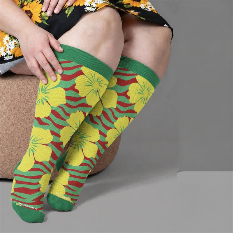 Chaussettes de compression Tropical Bloom grande taille - Vert (1 paire) - 4XL - image 1