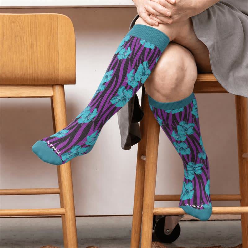 Chaussettes de compression Tropical Bloom grande taille - Violet (1 paire) - 4XL - image 2