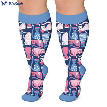 Chaussettes de compression grandes tailles à motif chat mignon - image 5