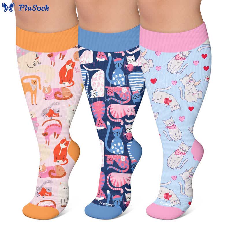 Chaussettes de compression grandes tailles à motif chat mignon - image 0