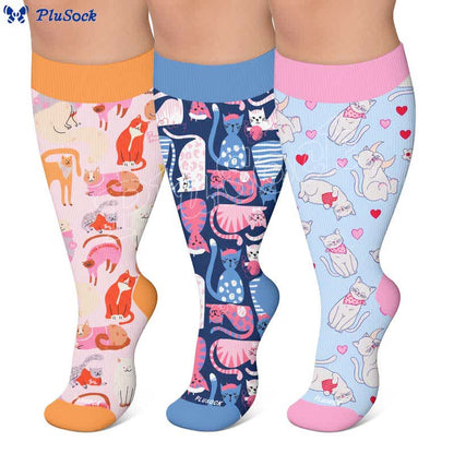 Chaussettes de compression grandes tailles à motif chat mignon - image 0