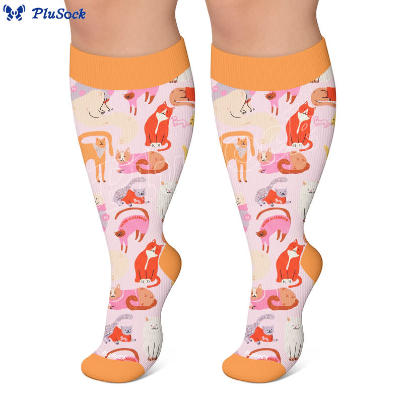 Chaussettes de compression grandes tailles à motif chat mignon - image 7
