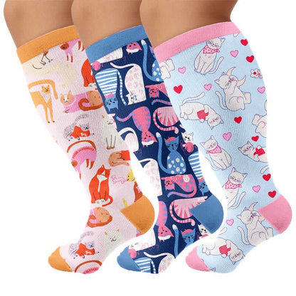 Chaussettes de compression grandes tailles à motif chat mignon - Multicolore (3 paires) - 4XL - image 4