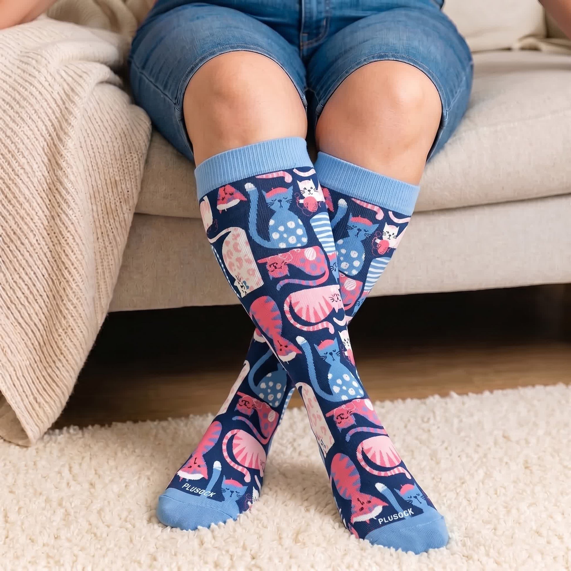 Chaussettes de compression grandes tailles à motif chat mignon - image 2