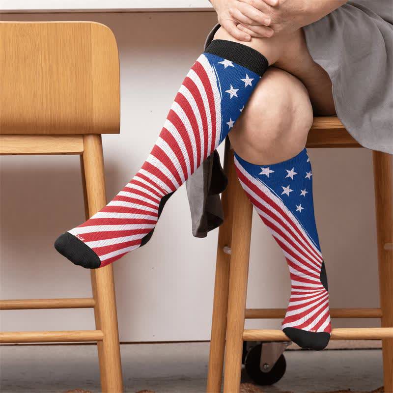 Chaussettes de compression à rayures étoiles grandes tailles - Noir (1 paire) - 4XL - image 3