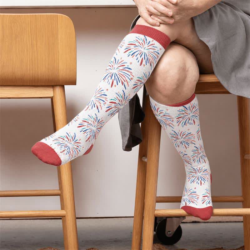 Chaussettes de compression à rayures étoiles grandes tailles - Rouge (1 paire) - 4XL - image 2