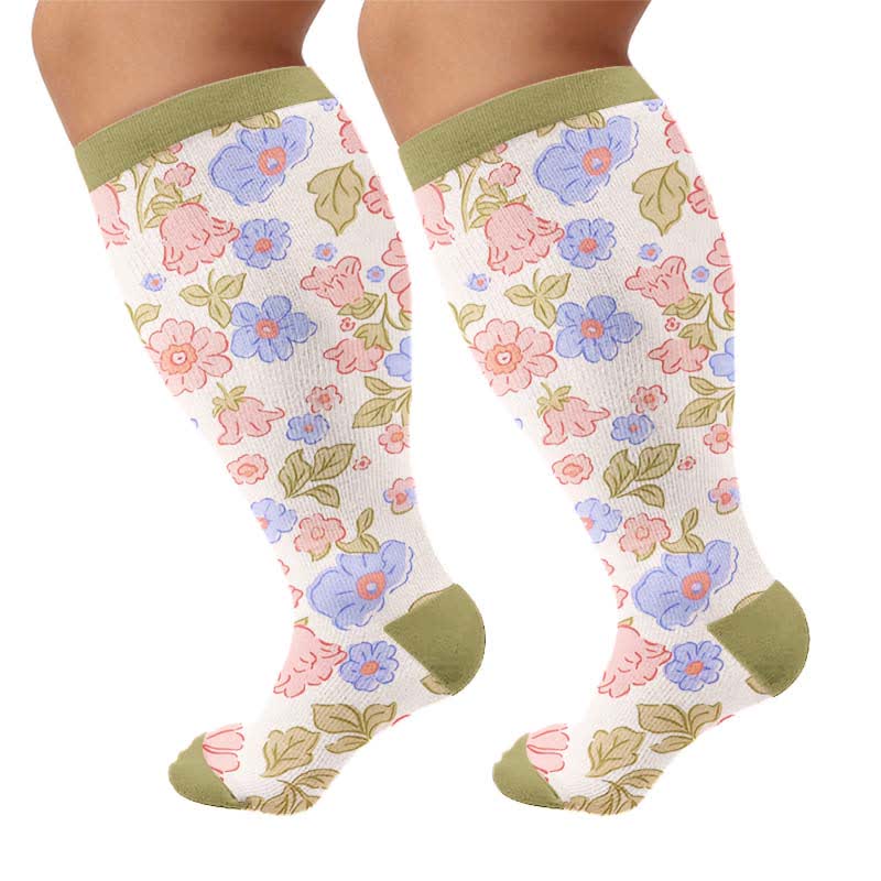 Chaussettes de compression grandes tailles à motif floral pour jardin - Vert (1 paire) - 4XL - image 9