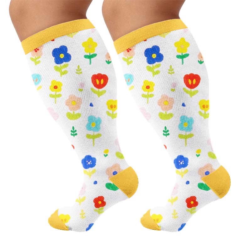Chaussettes de compression grandes tailles à motif floral pour jardin - Jaune (1 paire) - 4XL - image 8