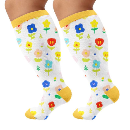 Chaussettes de compression grandes tailles à motif floral pour jardin - Jaune (1 paire) - 4XL - image 8