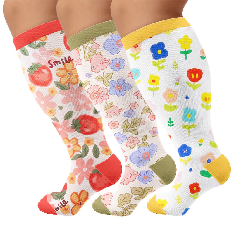 Chaussettes de compression grandes tailles à motif floral pour jardin - Multicolore (3 paires) - 4XL - image 4