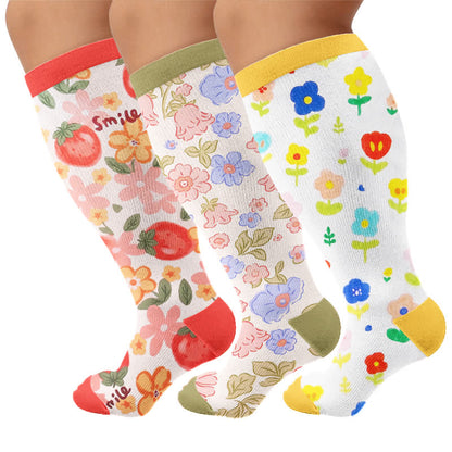 Chaussettes de compression grandes tailles à motif floral pour jardin - Multicolore (3 paires) - 4XL - image 4