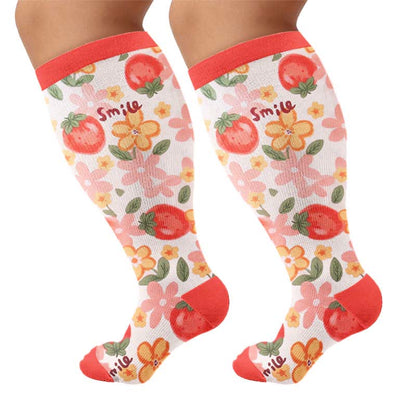 Chaussettes de compression grandes tailles à motif floral pour jardin - Rouge (1 paire) - 4XL - image 10
