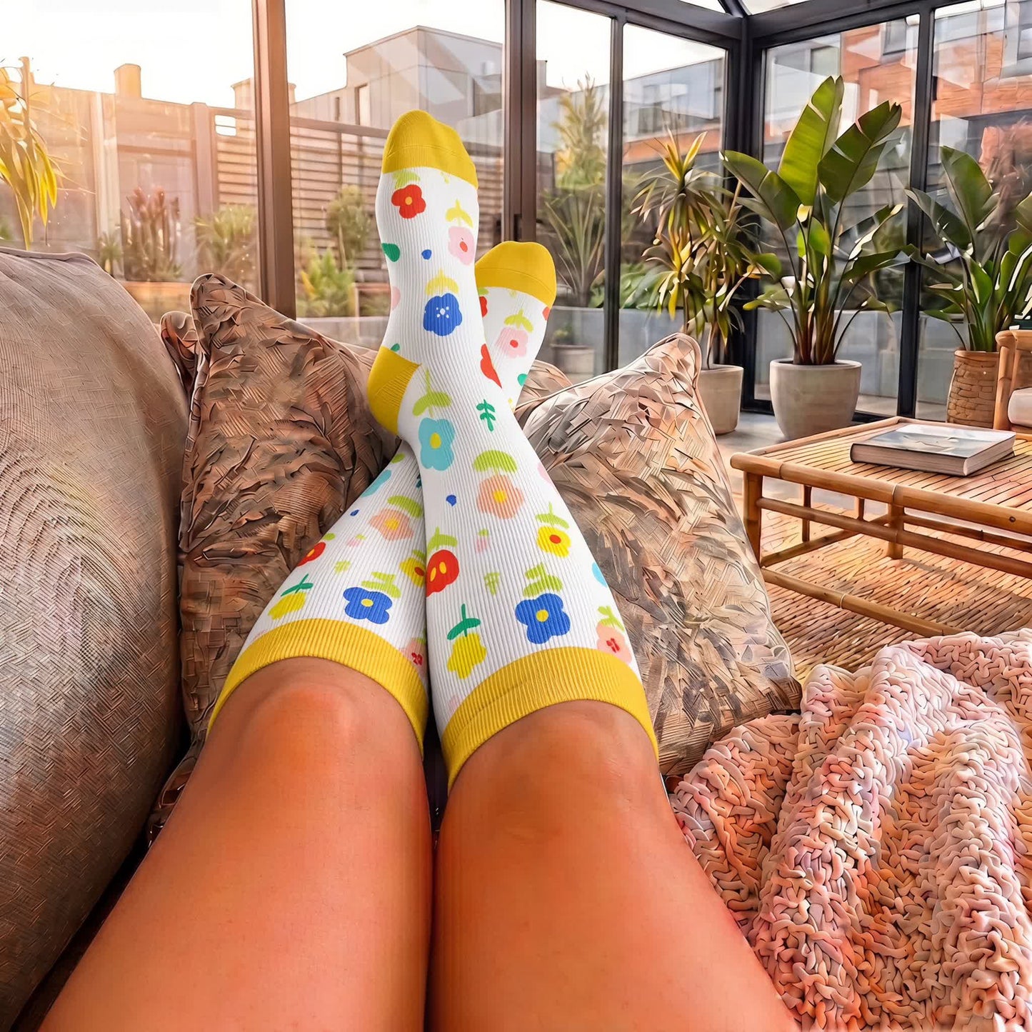 Chaussettes de compression grandes tailles à motif floral pour jardin - image 3