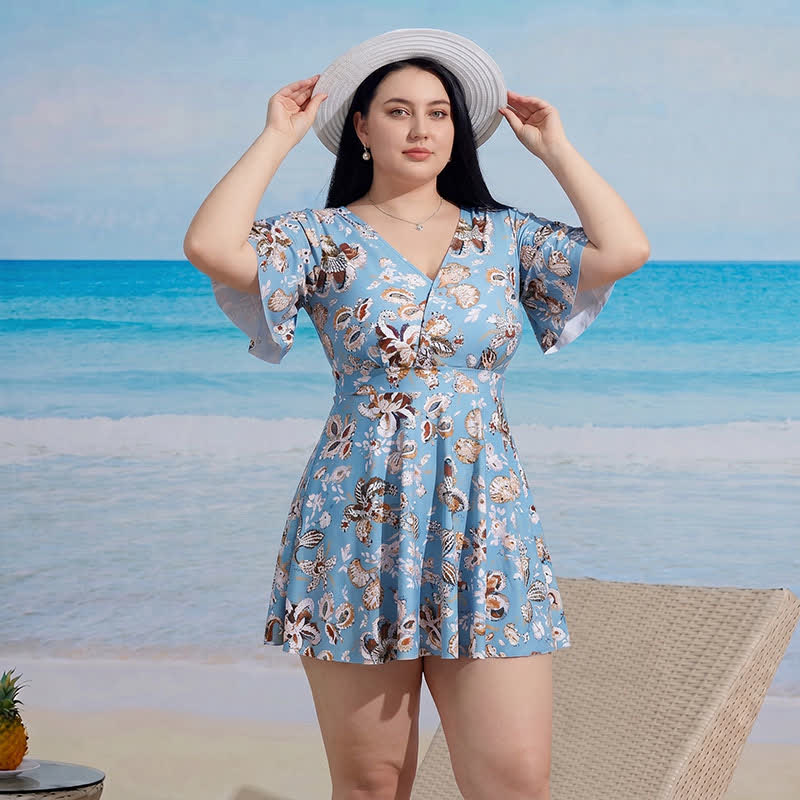 Robe de bain gainante à col en V et manches évasées - UN - 9XL - Deux pièces - image 0