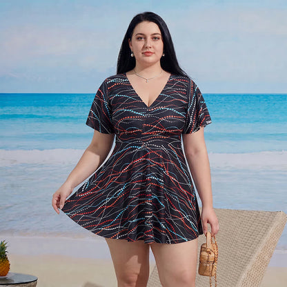 Robe de bain gainante à col en V et manches évasées - D - 9XL - Deux pièces - image 2