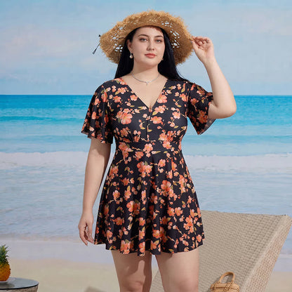 Robe de plage à col V fleuri - B - 9XL - Deux pièces - image 1