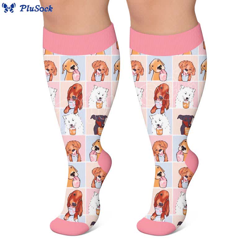 Chaussettes de compression grande taille à motif chiot - image 5