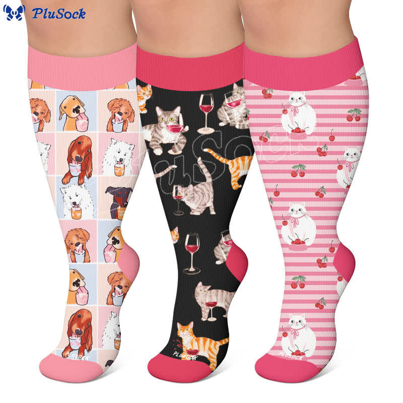 Chaussettes de compression grande taille à motif chiot - image 0