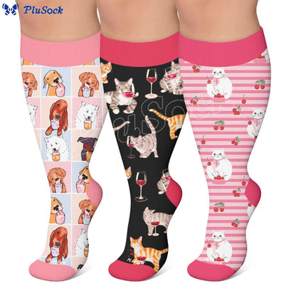 Chaussettes de compression grande taille à motif chiot - image 0
