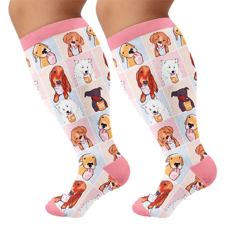 Chaussettes de compression grande taille à motif chiot - Blanc (1 paire) - 4XL - image 9