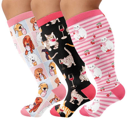 Chaussettes de compression grande taille à motif chiot - Multicolore (3 paires) - 4XL - image 4