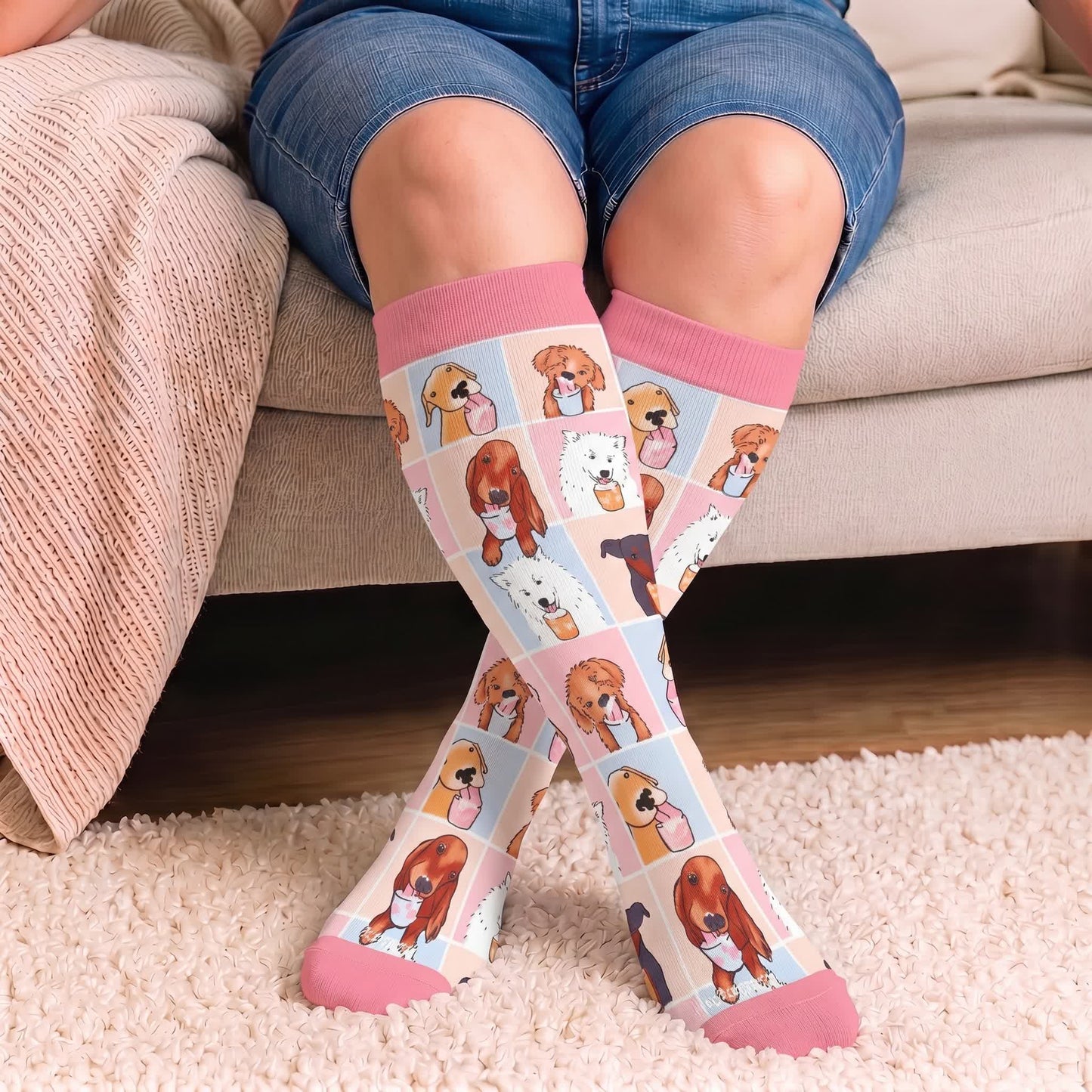 Chaussettes de compression grande taille à motif chiot - image 1