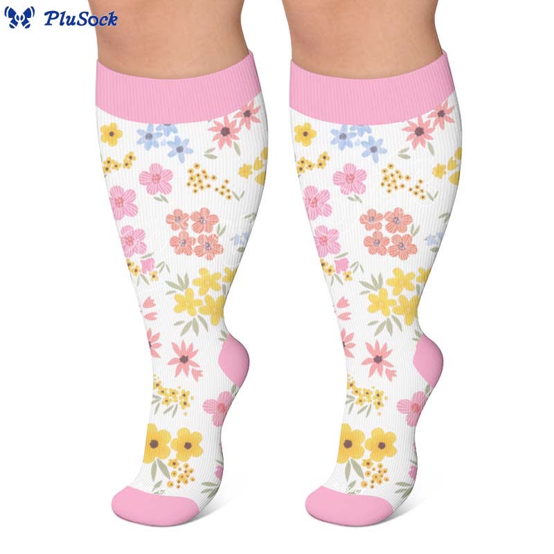 Chaussettes de compression grandes tailles à fleurs pastel - image 7